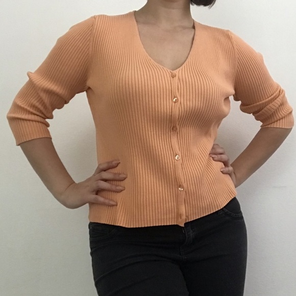 Sweater Top V-Neck Button Down Jacket - Picture 1 of 5